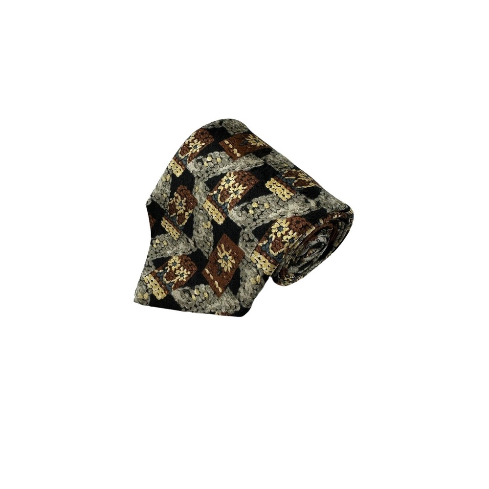Ermenegildo Zegna Brown Silver Gold Black Geometric‎ Print Tie 3.75 Inch Width